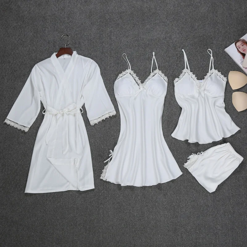 Spring Sexy Robe Kimono Sleepwear Sets Womens 4 Pieces Strap Top Pants Suit Casual Home Wear Pajamas Nightwear Bath Gown M-2XL
Spring Sexy Robe Kimono Sleepwear Sets Womens 4 Pieces Strap Top Pants Suit Casual Home Wear Pajamas Nightwear Bath Gown M-2XL