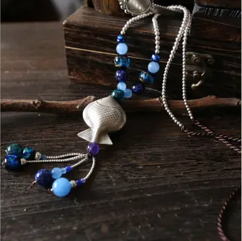 s925 sterling silver handmade silver fish pendants retro ethnic style silver beads tassels ladies sweater chain
s925 sterling silver handmade silver fish pendants retro ethnic style silver beads tassels ladies sweater chain