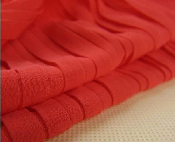 

3 Meters Width 150CM 59" 75D Red Ruffled Pleated Crumple Silk Chiffon Lace Fabric Solid Dress Clothes Materials LX19