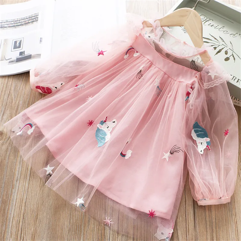 Детские платья для девочек милое платье с вышивкой пони детское Сетчатое