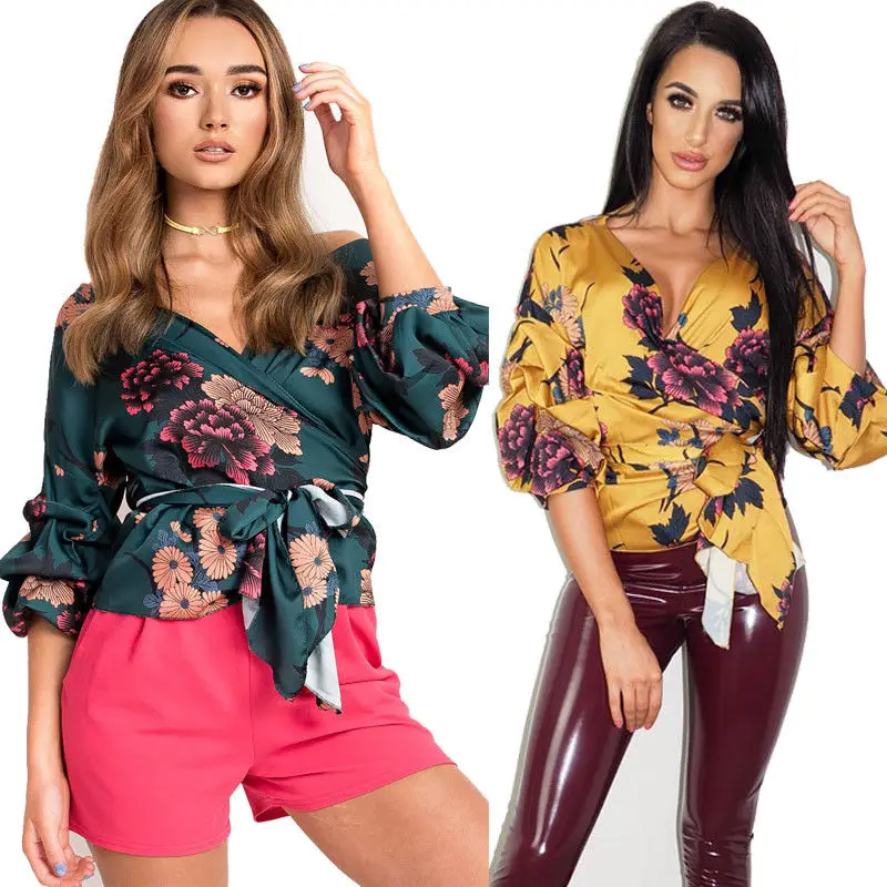 Women Floral Print Blouse Sexy Summer V Neck Bandage Shirts Wrap Over Satin Crop Tops Blouse Ladies 2018 Bandage Shirts Top
Women Floral Print Blouse Sexy Summer V Neck Bandage Shirts Wrap Over Satin Crop Tops Blouse Ladies 2018 Bandage Shirts Top