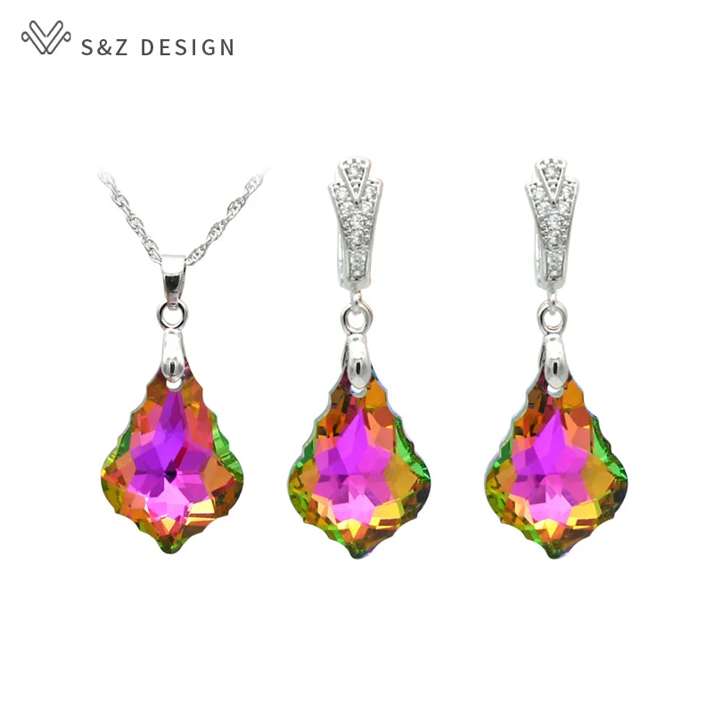 S&Z New White Gold Colorful Imitation Crystal Water Drop Dangle Earrings Jewelry Set For Women Wedding Party Gift Eardrop
S&Z New White Gold Colorful Imitation Crystal Water Drop Dangle Earrings Jewelry Set For Women Wedding Party Gift Eardrop