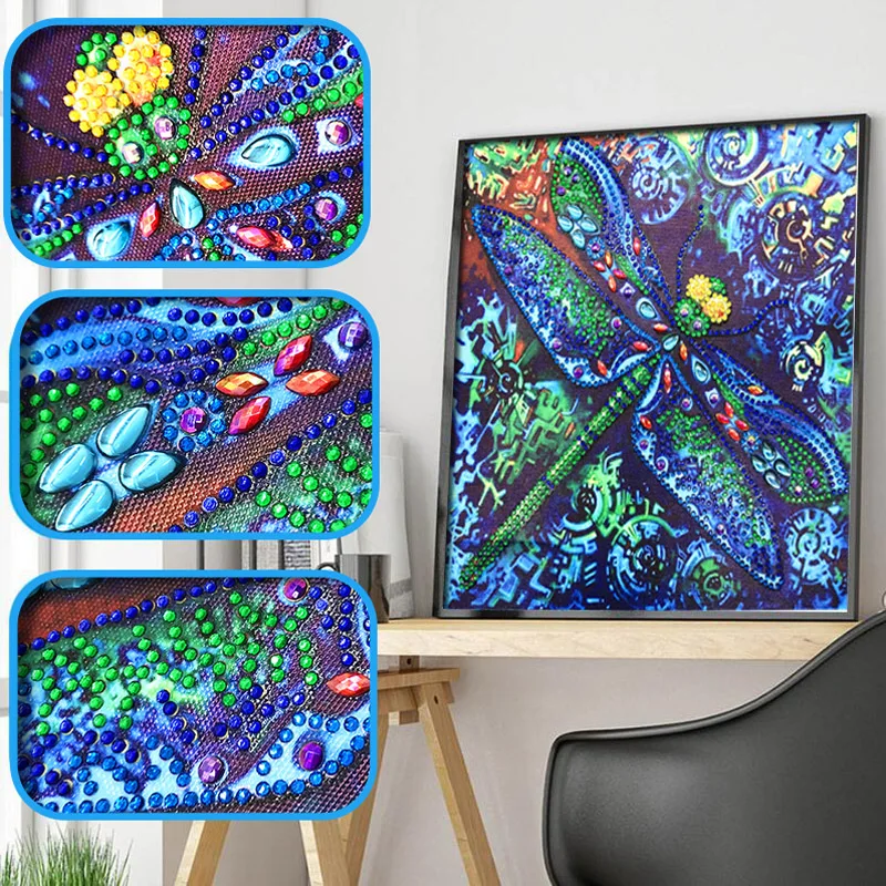 RUBOS DIY 5D Diamond Embroidery Blue Oil Dragonfly Animal Diamond Painting Special Bead Big Pearl Diamond Mosaic Sale Wall Decor (1)