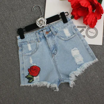 2019 summer new style embroidered red rose flowers with worn-out edge high-waisted denim shorts for women
2019 summer new style embroidered red rose flowers with worn-out edge high-waisted denim shorts for women