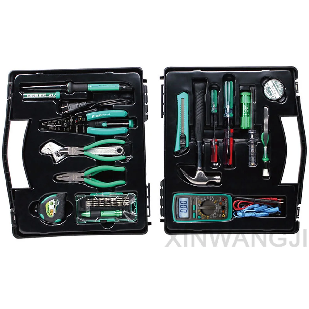 Pro'skit PK-2052 Electricians Household Munications Maintenance Hand Tool Kit Electric Meter Tape Measure Flashlight Claw Hammer
Pro'skit PK-2052 Electricians Household Munications Maintenance Hand Tool Kit Electric Meter Tape Measure Flashlight Claw Hammer