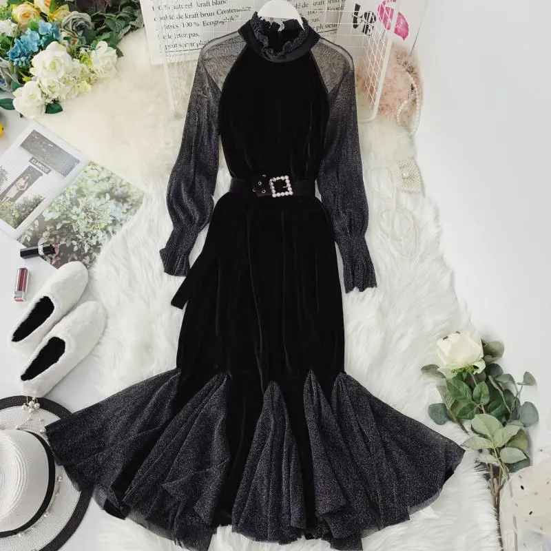 Trumpet Spring Transparent Mermaid Sexy Dress Women Party Night Black Lace Dresses Full Sleeve Vintage Dress Korean z0655
Trumpet Spring Transparent Mermaid Sexy Dress Women Party Night Black Lace Dresses Full Sleeve Vintage Dress Korean z0655