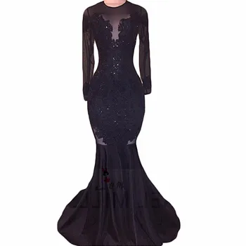Robe de Soiree Courte 2018 Black Sexy Backless Evening Dresses Long Sleeve Lace Beads Mermaid Prom Party Dress Gowns Avondjurk 
Robe de Soiree Courte 2018 Black Sexy Backless Evening Dresses Long Sleeve Lace Beads Mermaid Prom Party Dress Gowns Avondjurk