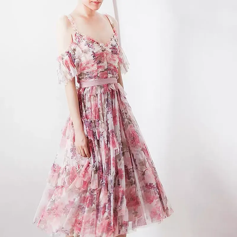 HANZANGL Newest 2019 Double-layer Mesh Pink Rose Printed Pleated Lace Fluffy Women Dress Summer Casual Holiday Party Dresses
HANZANGL Newest 2019 Double-layer Mesh Pink Rose Printed Pleated Lace Fluffy Women Dress Summer Casual Holiday Party Dresses