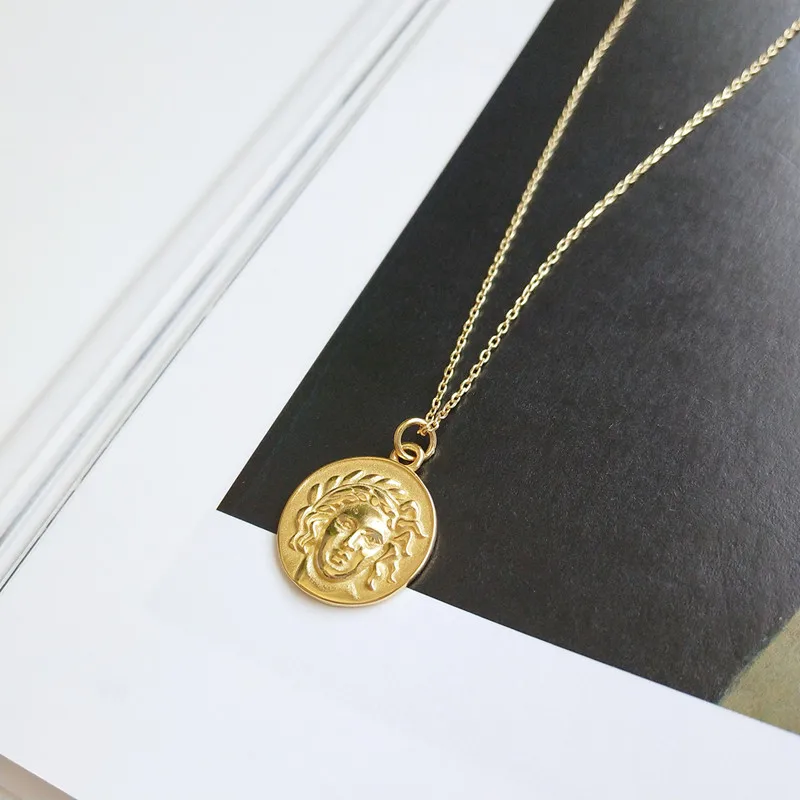 lBLS 925 Sterling Silver Necklaces Pendants in Real Silver Necklace Women Figure Gold Vintage Coin Long Necklace Silver Jewelry (4)