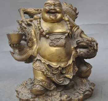 9"Chinese buddhism brass Dragon Yuanbao Fish wealth Maitreya buddha lucky statue 
9"Chinese buddhism brass Dragon Yuanbao Fish wealth Maitreya buddha lucky statue