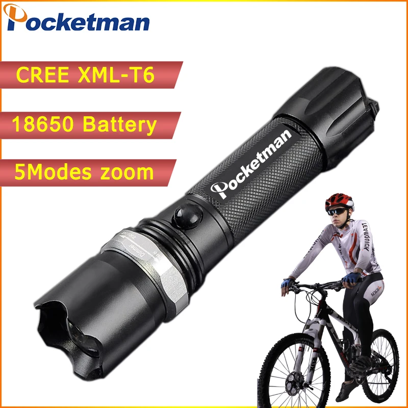 

High Power XML-T6 5 Modes Flashlight 3800 Lumens LED Flashlight Waterproof Zoomable Torch lights 18650 or AAA battery zk80