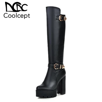 Coolcept Women's High Heels Winter Boots Metal Buckle High Platform Shoes Women Fashion Fur Warm Knee High Boots Size 34-39
Coolcept Women's High Heels Winter Boots Metal Buckle High Platform Shoes Women Fashion Fur Warm Knee High Boots Size 34-39