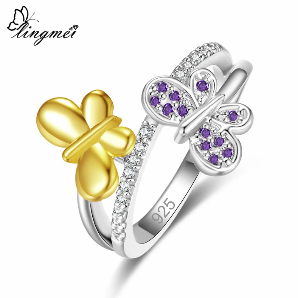lingmei ring Wholesale Butterfly Shaped Fashion Women Jewelry Purple & White Zircon Silver Ring Size 6 7 8 9 Dazzling Party Gift
lingmei ring Wholesale Butterfly Shaped Fashion Women Jewelry Purple & White Zircon Silver Ring Size 6 7 8 9 Dazzling Party Gift