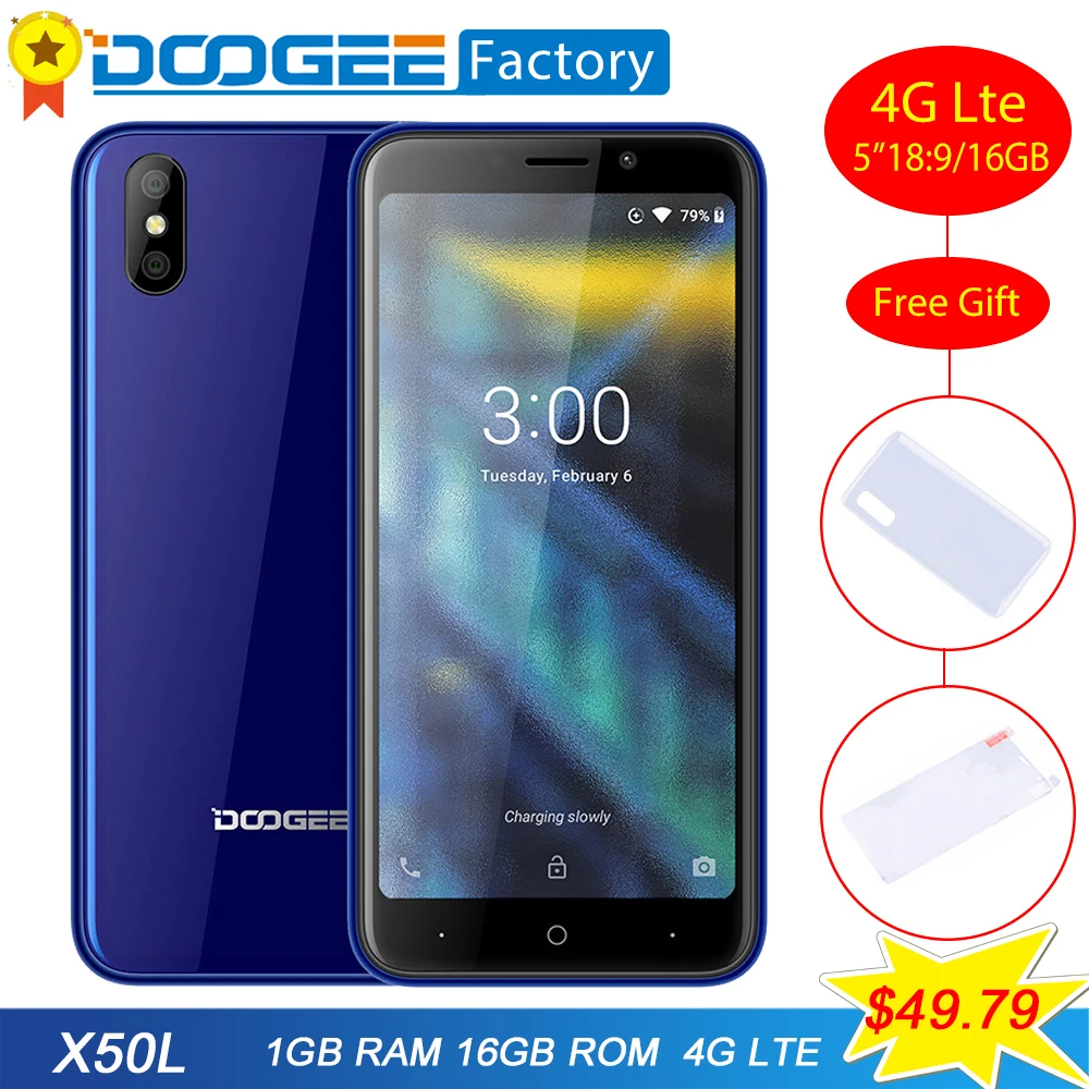 Original DOOGEE 4G-X50 X50L Android 8.1 Smartphone MTK6737 Quad Core 5.0" 18:9 Mobile phone 16GB Dual Rear Camera Cellphone
Original DOOGEE 4G-X50 X50L Android 8.1 Smartphone MTK6737 Quad Core 5.0" 18:9 Mobile phone 16GB Dual Rear Camera Cellphone