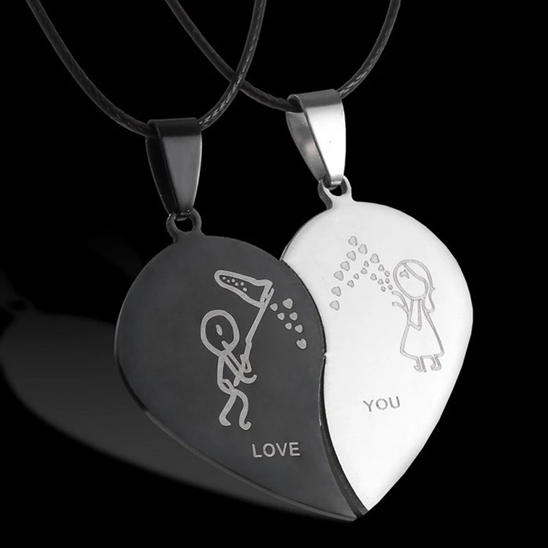 Broken Heart Couples Jewelry Necklaces Black Couple Necklace Stainless  Steel Engrave Love YouSexiezPix Web Porn