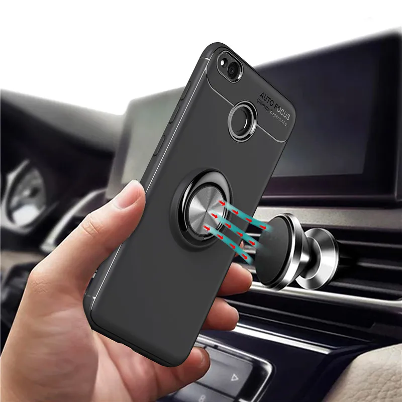 Phone Cases For Xiaomi Redmi 4X Stand Magnetic Bracket Finger Ring cqoue Redmi 4X Phone Cover For Redmi 4X Brushed Carbon Fiber