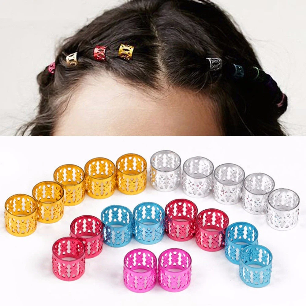Фото 100Pcs Hair Decor Extension Braids Cuff Hole Dreadlocks Dread Beads Rings Clips Pins Adjustable Tube Set Dropshipping | Аксессуары для