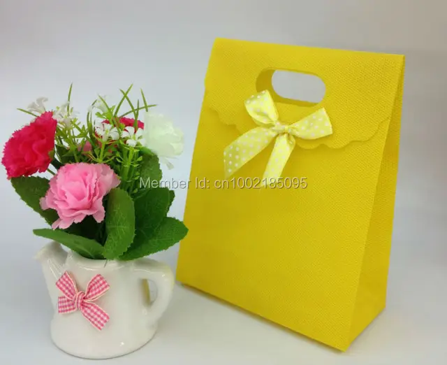 12pcs/lot pp with satin bow jewelry packaging gift bag yellow
