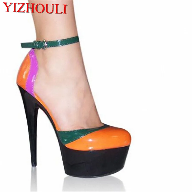 

Hand Made Color Block 6 Inch High Heel Shoes 15cm Lady Party Heels Strappy Exotic Shoes Multi Colo Sexy Clubbing High Heels