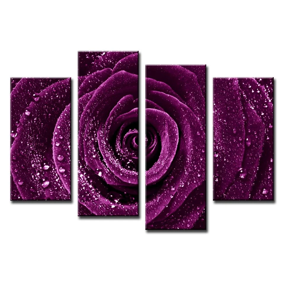 4-Pcs-Set-Flower-Purple-Rose-Raindrops-Canvas-Prints-Painting-Classical-Purple-Flower-Wall-Picture-for (2)