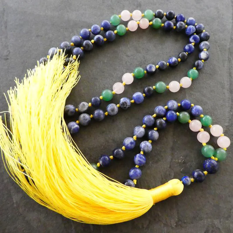 8mm Sodalite Green Adventurine Knotted Mala Necklace 108 Mala Beads With Yellow Tassel Necklace Chakra Jewelry Yoga Gift For Him
8mm Sodalite Green Adventurine Knotted Mala Necklace 108 Mala Beads With Yellow Tassel Necklace Chakra Jewelry Yoga Gift For Him