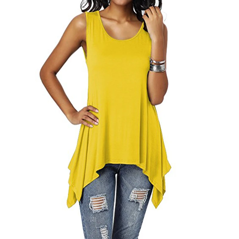 Summer Womens Sleeveless Solid Vest Irregular Casual Holiday Blouse Tops T-shirt