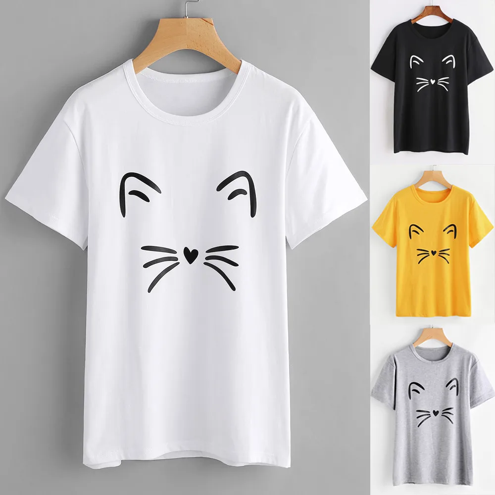 Women Tops Fashion Casual Short Sleeve O-Neck Cat Printed Causal Tops T-Shirt Bluzki Vrouwen T-Shirt0.9
Women Tops Fashion Casual Short Sleeve O-Neck Cat Printed Causal Tops T-Shirt Bluzki Vrouwen T-Shirt0.9