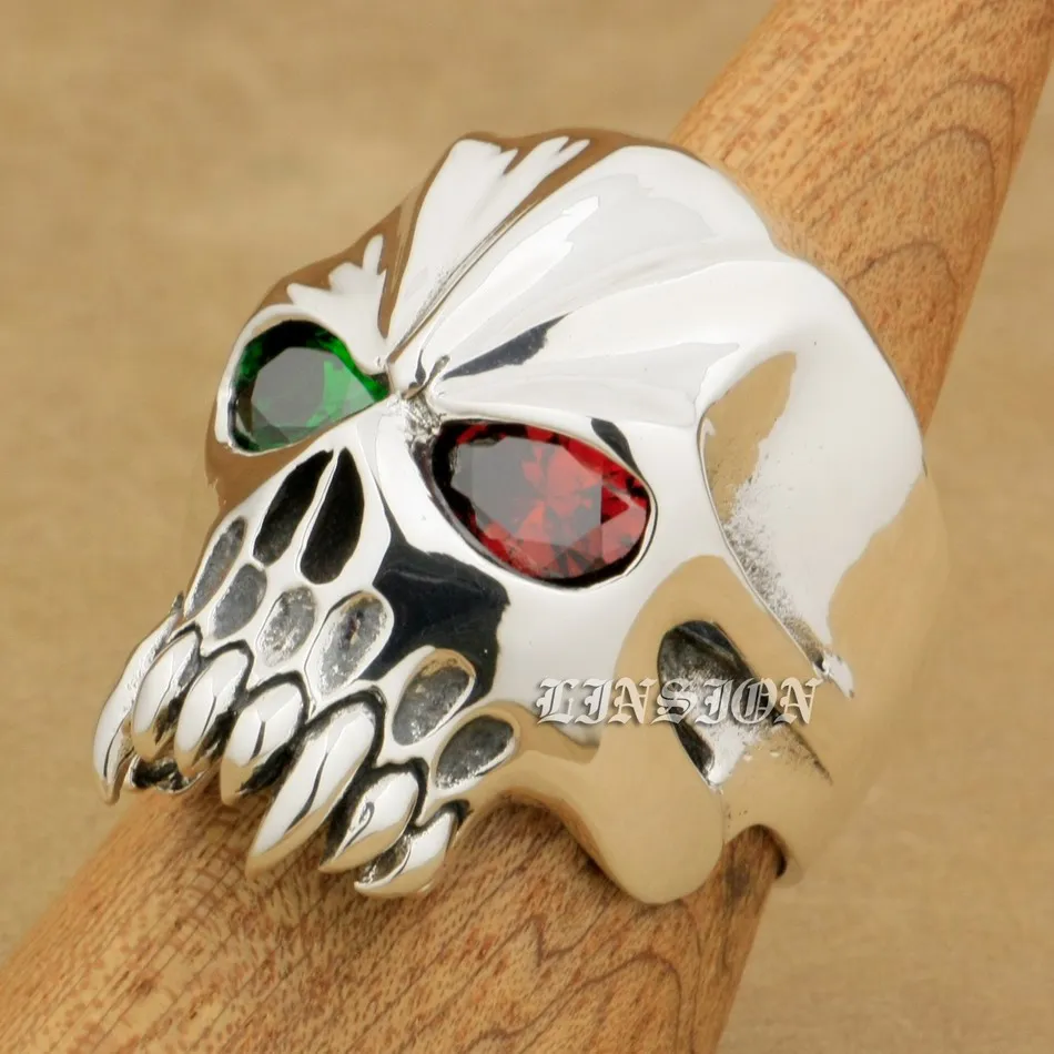 Brand LINSION Huge Heavy 925 Sterling Silver Green + Red CZ Eyes Skull Mens Biker Rocker Punk Ring 9M604 US Size 7~15
Brand LINSION Huge Heavy 925 Sterling Silver Green + Red CZ Eyes Skull Mens Biker Rocker Punk Ring 9M604 US Size 7~15