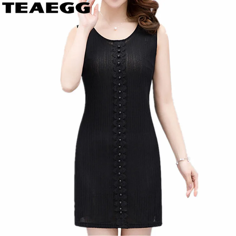 TEAEGG кружевное летнее платье без рукавов повседневное черное большого размера 4XL