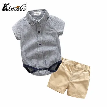 

Kimocat new baby boy clothes Summer short-sleeved college wind gentleman lapel shirt jumpsuit+Casual shorts sets