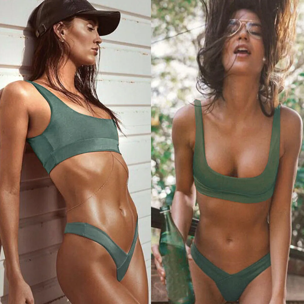 

Green Split Bikini Women Female Beach Swimsuit Swimwear Biquini 2018 Tankini Bather Suit Plavky Maillot De Bain