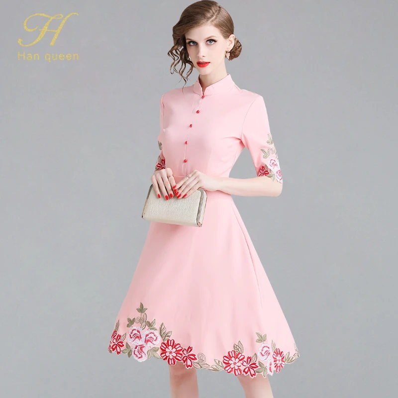 H han queen New Arrival Floral Embroider Womens Dresses Elegant A Line Casual Dress Ladies Slim Vintage Summer Office Vestidos
H han queen New Arrival Floral Embroider Womens Dresses Elegant A Line Casual Dress Ladies Slim Vintage Summer Office Vestidos
