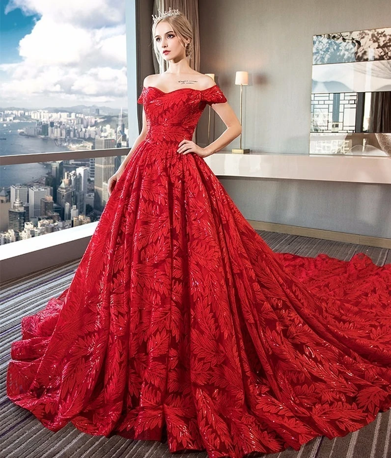 Vestido de Noiva Luxury Red Bling Wedding Dress 2020 Ball Gown Off the Shoulder Sequins Wedding Gowns robe de mariage
Vestido de Noiva Luxury Red Bling Wedding Dress 2020 Ball Gown Off the Shoulder Sequins Wedding Gowns robe de mariage