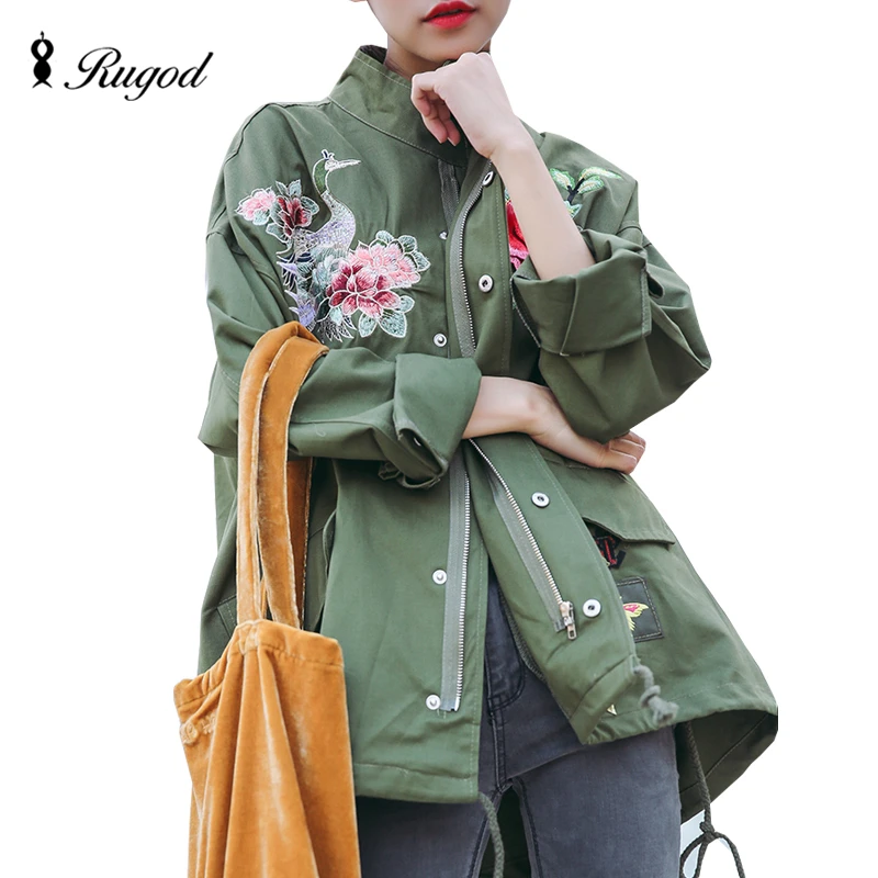 Rugod New Spring Women Basic Coats Embroidery Floral Coat Army Green Black Fall Jackets Womens Chaquetas Mujer Fashion Overcoat
Rugod New Spring Women Basic Coats Embroidery Floral Coat Army Green Black Fall Jackets Womens Chaquetas Mujer Fashion Overcoat