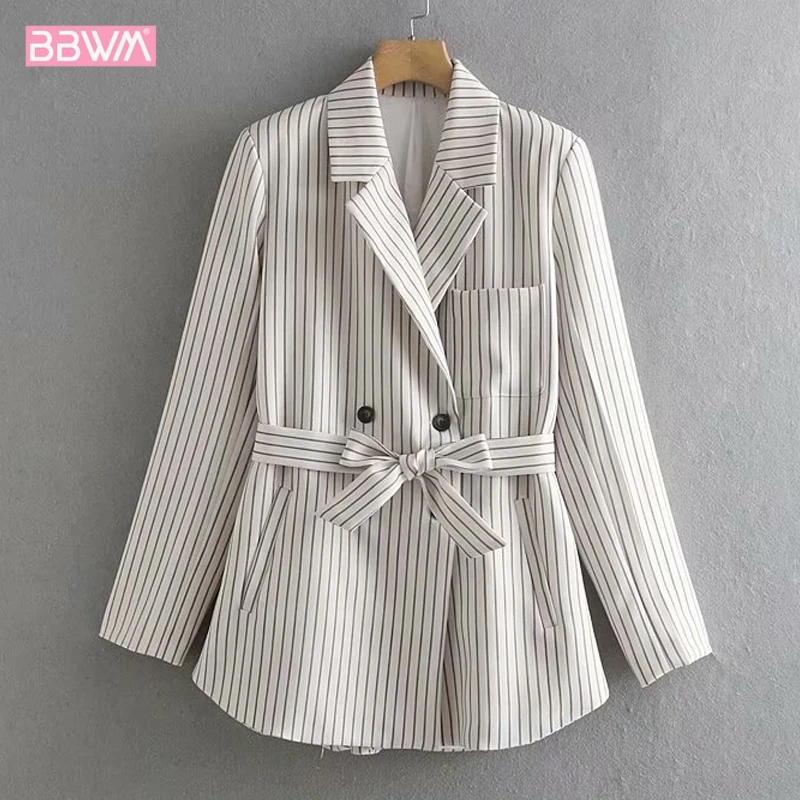 Striped Double-breasted Long-sleeved Lapels Autumn Women's Jacket 2019 Belt Lapels Casual Delicate Simple Female Jacket Coat
Striped Double-breasted Long-sleeved Lapels Autumn Women's Jacket 2019 Belt Lapels Casual Delicate Simple Female Jacket Coat
