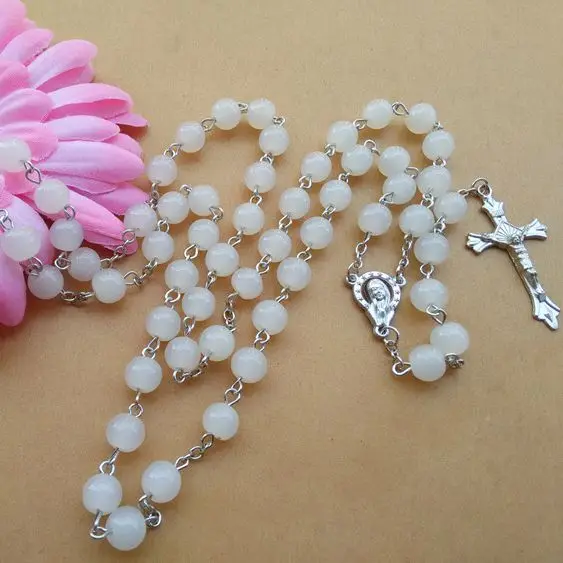 8mm White Glass Rosary Necklace Long Design Cross Religious Jewelry Accessories Sweater Chain
8mm White Glass Rosary Necklace Long Design Cross Religious Jewelry Accessories Sweater Chain