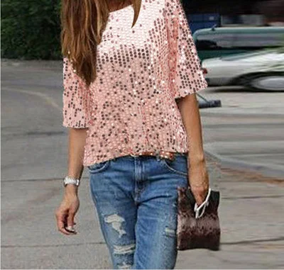 2019 Women Sexy Loose Tops Sequin Glitter Blouses Fashion Casual Shirts Plus Size Streetwear Party Tops Short Sleeve Shirts
2019 Women Sexy Loose Tops Sequin Glitter Blouses Fashion Casual Shirts Plus Size Streetwear Party Tops Short Sleeve Shirts