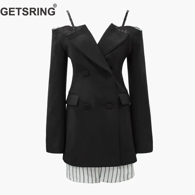 GETSRING Women Blazer V Neck Sling Stripe Stitching Ladies Blazer Jacket Womens Blazers Long Sleeve Suit Coat Temperament Tops
GETSRING Women Blazer V Neck Sling Stripe Stitching Ladies Blazer Jacket Womens Blazers Long Sleeve Suit Coat Temperament Tops