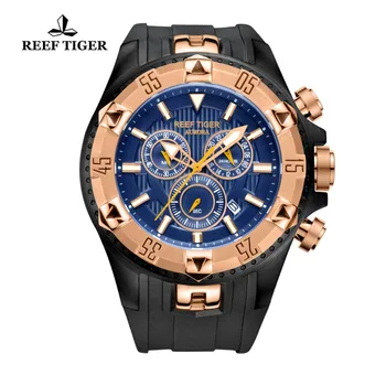 

Reef Tiger/RT Men Sports Watches Quartz Watch with Chronograph and Date Big Dial Super Luminous Steel Designer Watch RGA303