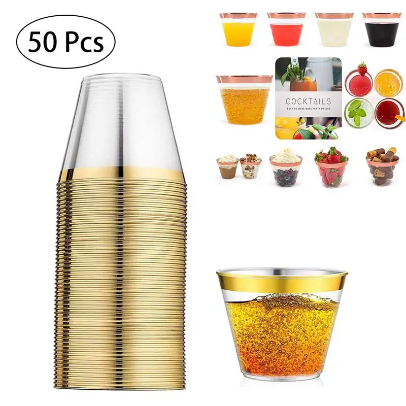 50Pcs Disposable Plastic Cup Transparent Gold Bronzing Wedding Party Birthday Baby Shower Wine Juice Dessert Cups Party Supplies
50Pcs Disposable Plastic Cup Transparent Gold Bronzing Wedding Party Birthday Baby Shower Wine Juice Dessert Cups Party Supplies