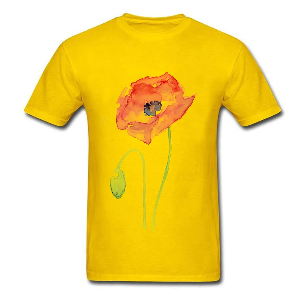 Cotton Fabric Mens Short Sleeve Red Poppy Abstract Watercolor T-shirts Casual Tops Shirt Fashion Summer Crew Neck Clothing Shirt Red Poppy Abstract Watercolor yellow