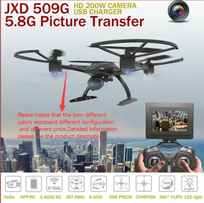 

RC Helicopter JXD 509 509W 509G RC Drone 2.4G Headless Mode One Key Return 5.8G FPV RC Quadcopter With HD Camera VS U842 H11D