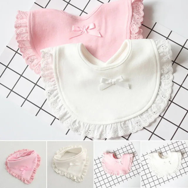 Baby Bibs Burp 100% Cotton Lace Bow Pink And White Bib Girls Lovely Cute Infant Saliva Towels | Детская одежда и обувь