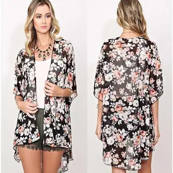 2016 Summer Beach Wear Ladies Loose Tops Black Flower Vintage Floral Print 3/4 Sleeve Open Front Casual Cardigans Kimono
2016 Summer Beach Wear Ladies Loose Tops Black Flower Vintage Floral Print 3/4 Sleeve Open Front Casual Cardigans Kimono