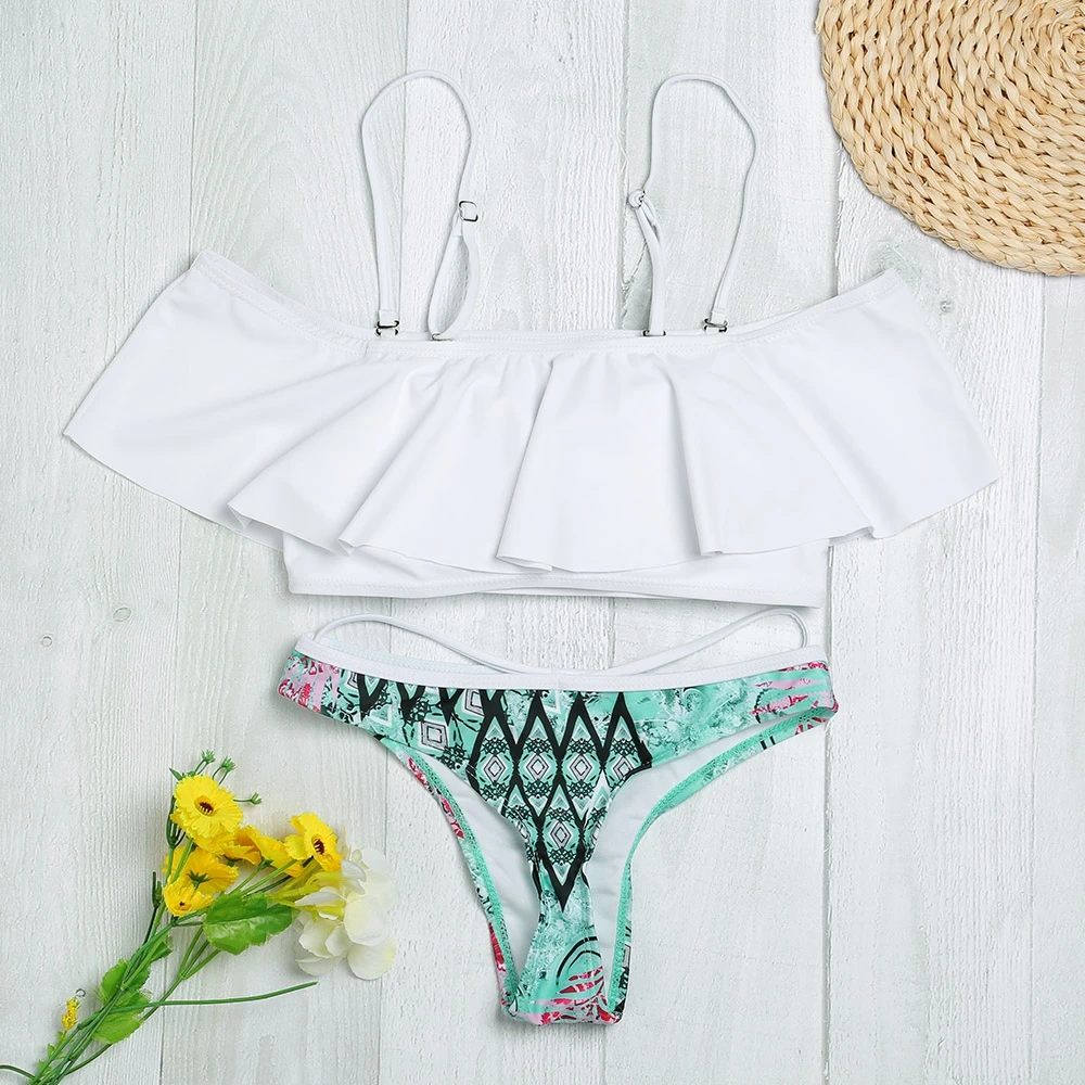 Micro-Elastic Swimwear Low Waist Women Bikini Sets Sexy Maillot De Bain Strapless Spaghetti Strap Flounce Padded Print
Micro-Elastic Swimwear Low Waist Women Bikini Sets Sexy Maillot De Bain Strapless Spaghetti Strap Flounce Padded Print