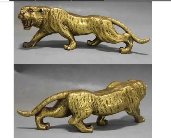 

Art Bronze home decoration Folk Culture Copper Tiger Collectible old Decorated Handmade Copper Carved Fierce Leopard Statue