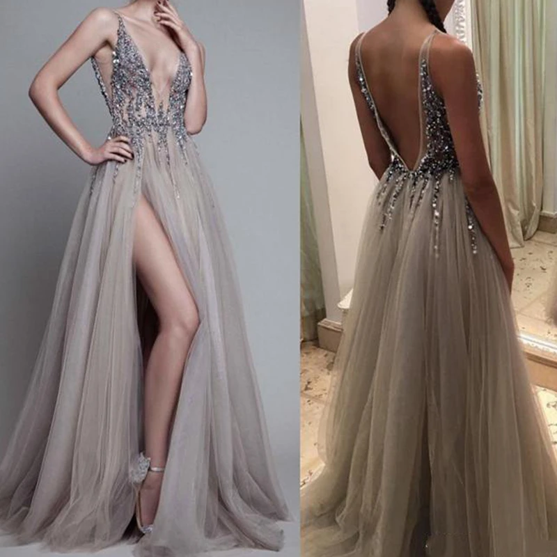 Sexy Beads high Split Evening Dresses Appliques Backless Prom Gowns Floor Length Tulle Evening Party Dress 2021
Sexy Beads high Split Evening Dresses Appliques Backless Prom Gowns Floor Length Tulle Evening Party Dress 2021
