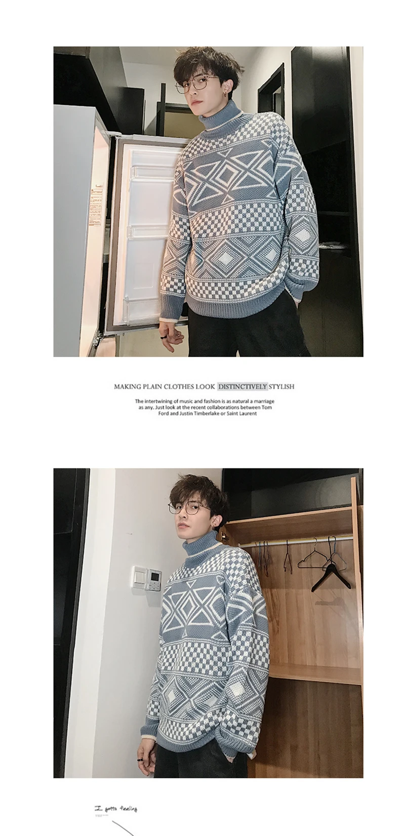 Korean Turtleneck Sweater Men Pullover (4)