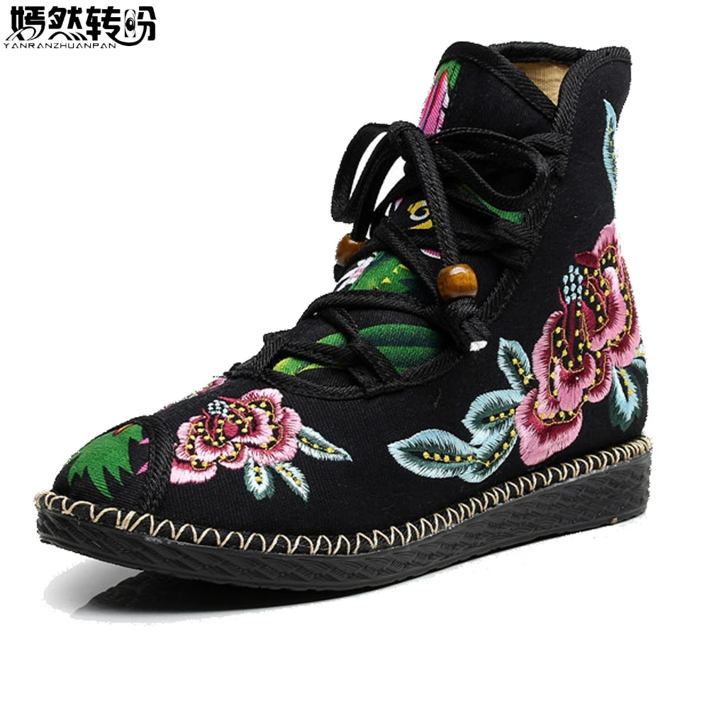 Spring Autumn Chinese Women Boots Flower Embroidered Shoes Ethnic Lace Up Shoes Woman National Booties Botas Mujer
Spring Autumn Chinese Women Boots Flower Embroidered Shoes Ethnic Lace Up Shoes Woman National Booties Botas Mujer