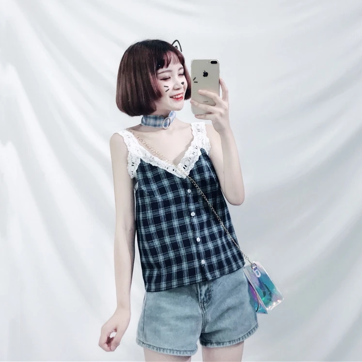 Cute Women's Plaid Tank Tops Loose Lace Patchwork Summer Sleeveless Sweatshirt Girls 2019 Summer Original Design Sweet Tops
Cute Women's Plaid Tank Tops Loose Lace Patchwork Summer Sleeveless Sweatshirt Girls 2019 Summer Original Design Sweet Tops